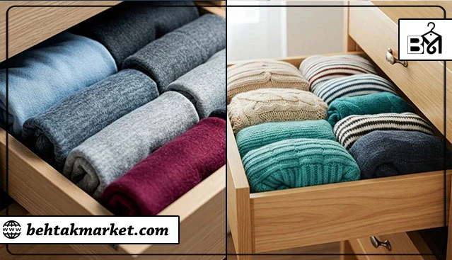 تای عمودی بافت و چیدمان در کشو