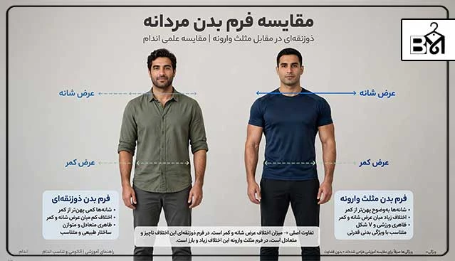 مقایسه فرم بدن ذوزنقه‌ای و مثلث وارونه مردانه