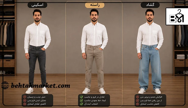 مقایسه انواع فرم شلوار برای بدن مستطیلی مردانه