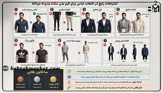 رایج‌ترین اشتباهات در انتخاب لباس برای فرم بدن مثلث وارونه مردانه همراه با راه‌حل صحیح