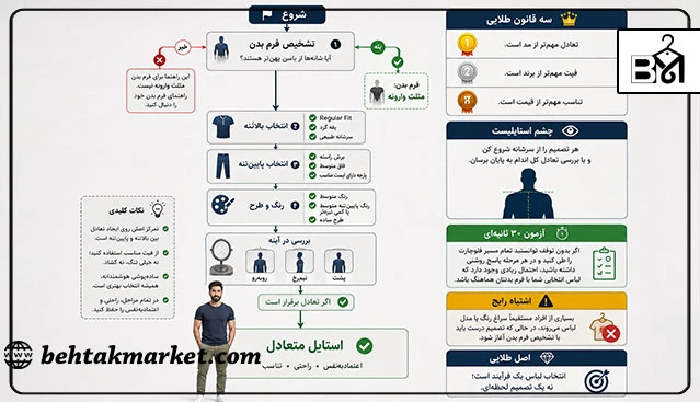 نمودار مرحله به مرحله انتخاب لباس مناسب برای فرم بدن مثلث وارونه مردانه