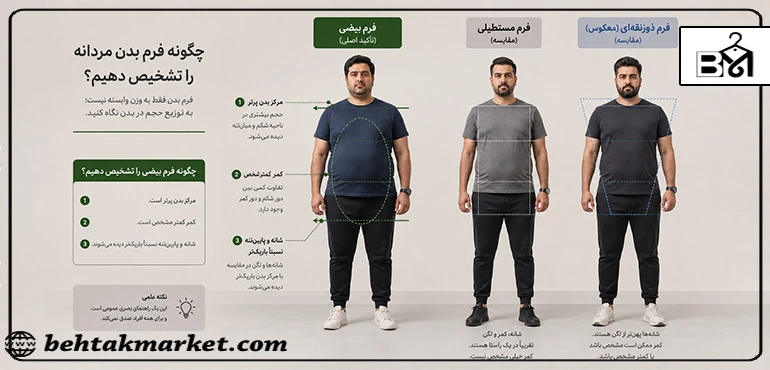 نشانه‌های بصری تشخیص فرم بدن بیضی مردانه
