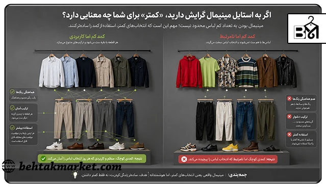 مقایسه کمد مینیمال کاربردی با کمد کمتعداد اما نامرتبط