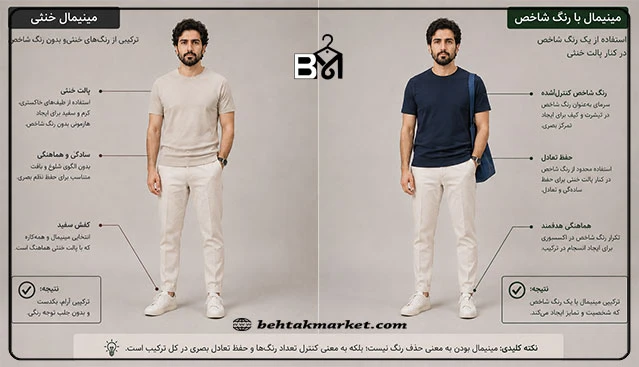مقایسه استایل مینیمال خنثی و مینیمال با رنگ شاخص