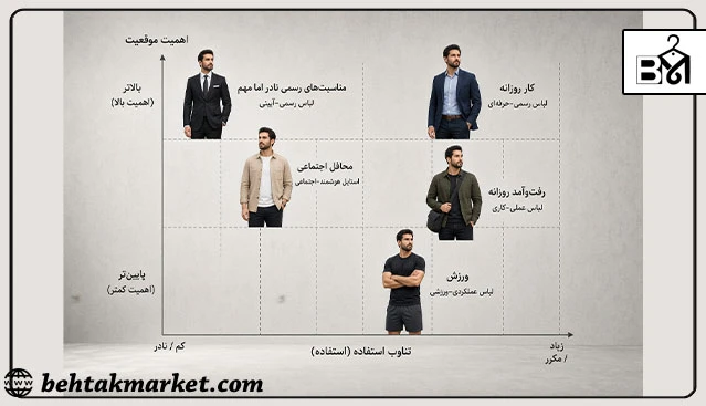 نمودار اولویت موقعیت‌های مختلف زندگی برای ساخت کمد مردانه