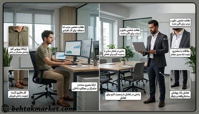 تفاوت نیاز پوششی کار پشت میز و جلسات روزانه با مشتری
