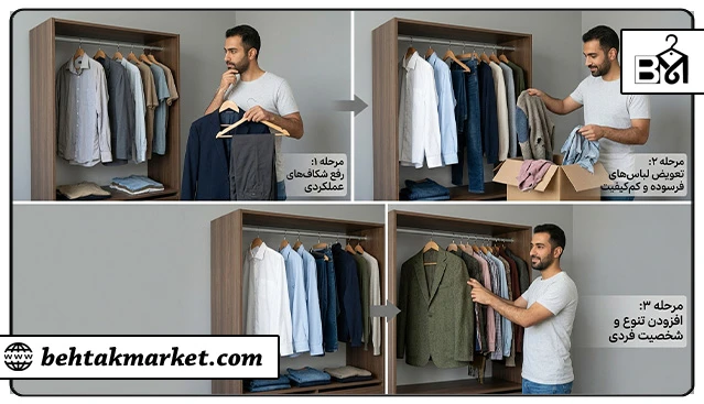 مراحل خرید مرحلهای برای تکمیل کمد لباس مردانه