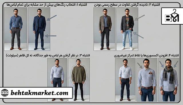 برد آموزشی چهار اشتباه رایج در ست کردن لباس‌های مردانه