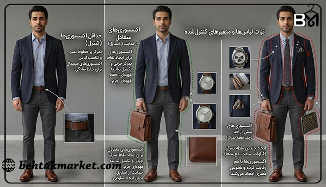 مقایسه تأثیر اکسسوری‌ها بر تعادل بصری استایل مردانه