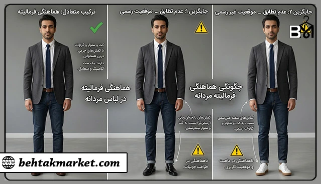 مقایسه هماهنگی میزان رسمی بودن لباس‌های مردانه در یک استایل