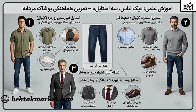 تمرین ساخت سه استایل مردانه با یک لباس اصلی