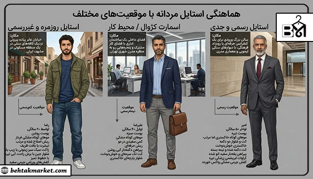 برد آموزشی انتخاب استایل مردانه بر اساس موقعیت و میزان رسمی بودن