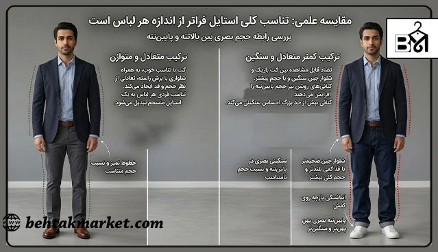 مقایسه فیت و حجم کلی لباس‌های مردانه در یک استایل