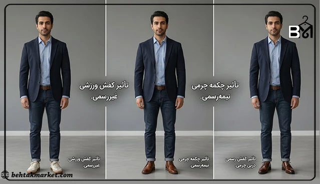 مقایسه تأثیر انتخاب کفش بر میزان رسمی بودن استایل مردانه