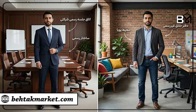 مقایسه محیط رسمی و غیررسمی برای انتخاب لباس مردانه