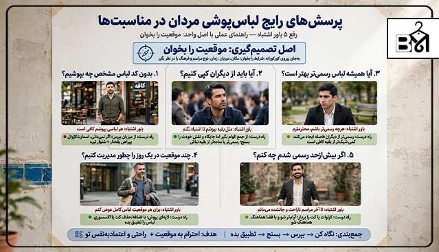 پاسخ تصویری به پرسش‌های رایج درباره انتخاب لباس برای موقعیت